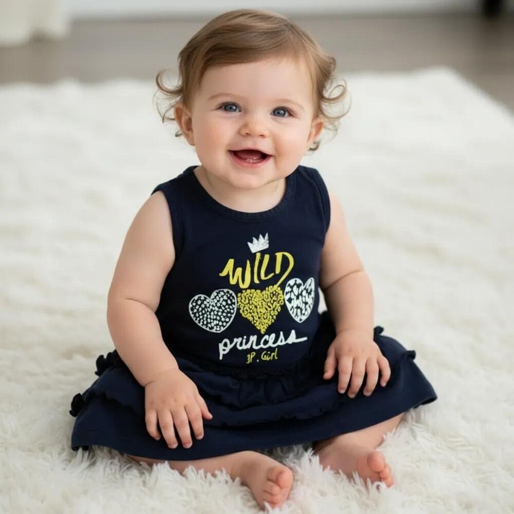 3 Pommes Blue Tiered Ruffles Dress Wild Princess Hearts Racerback 6-9M